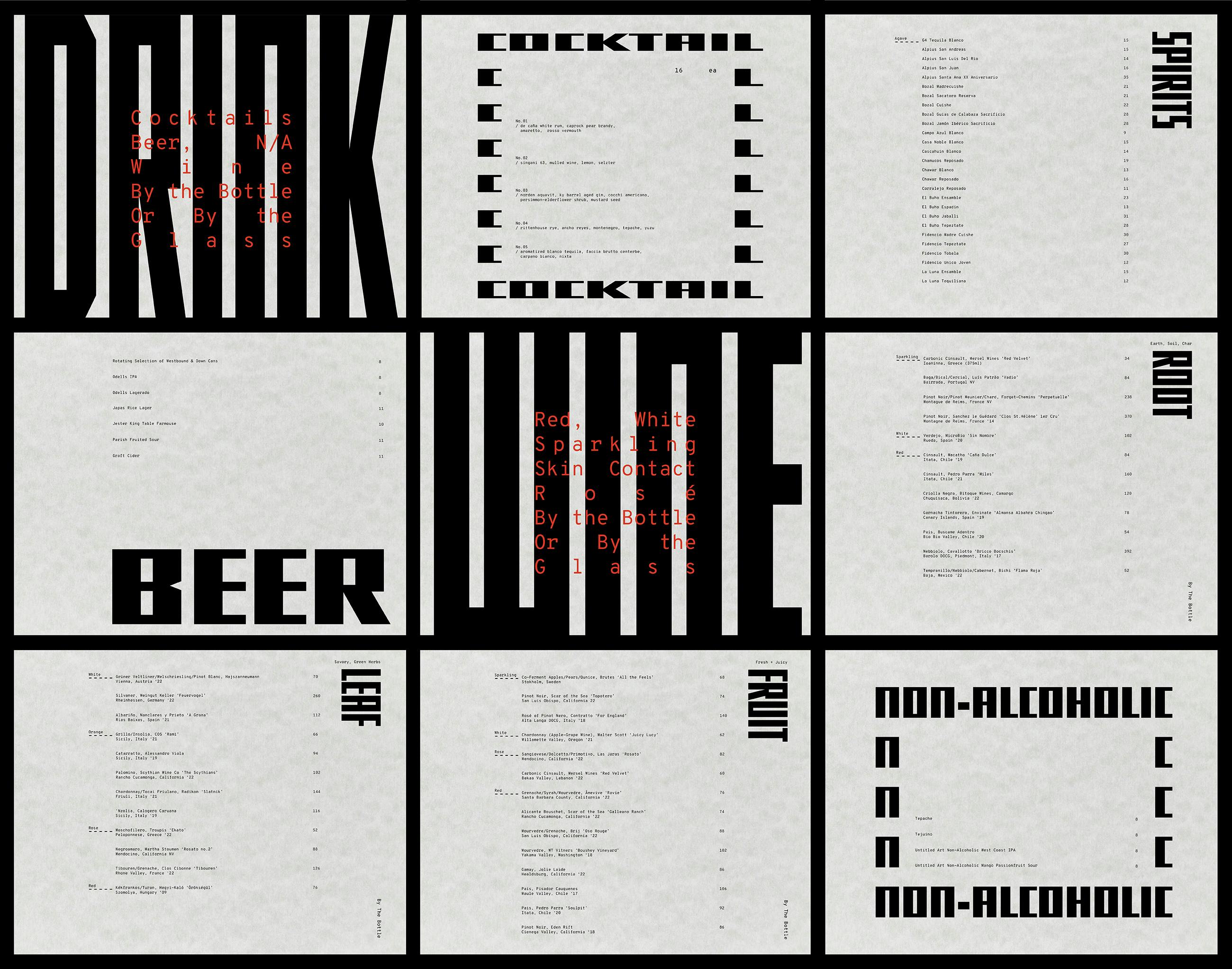 drink menu interior